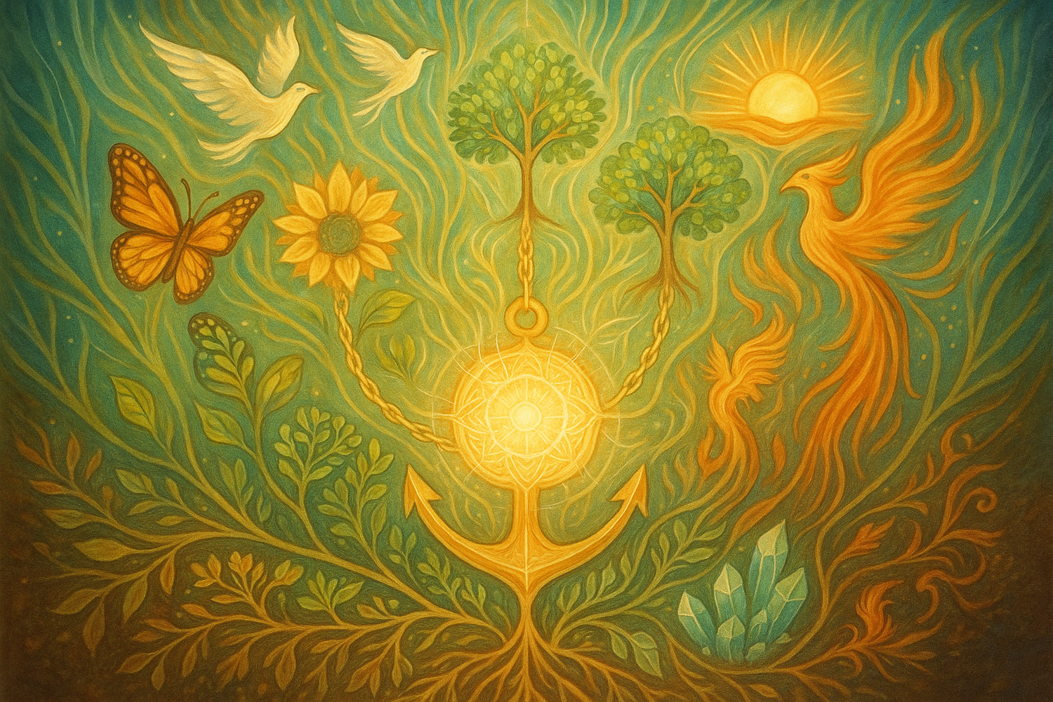 Abstract representation of anchoring positive behaviors into personality with uplifting symbols