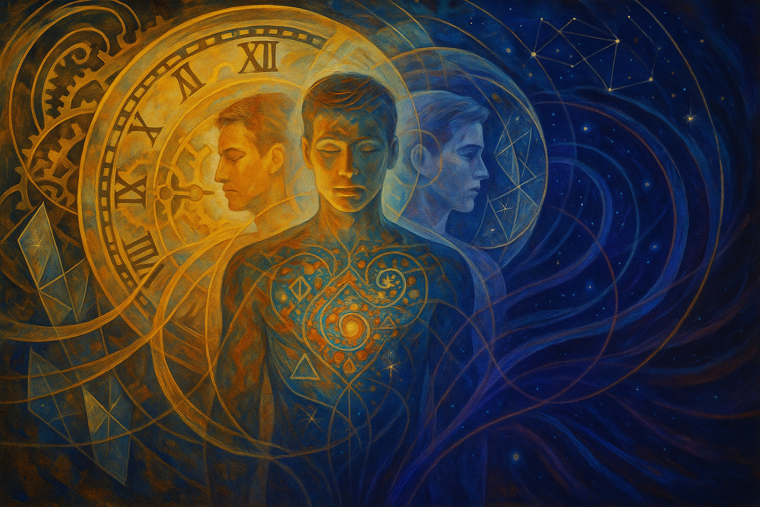Abstract representation of a man's time, identity, and destiny